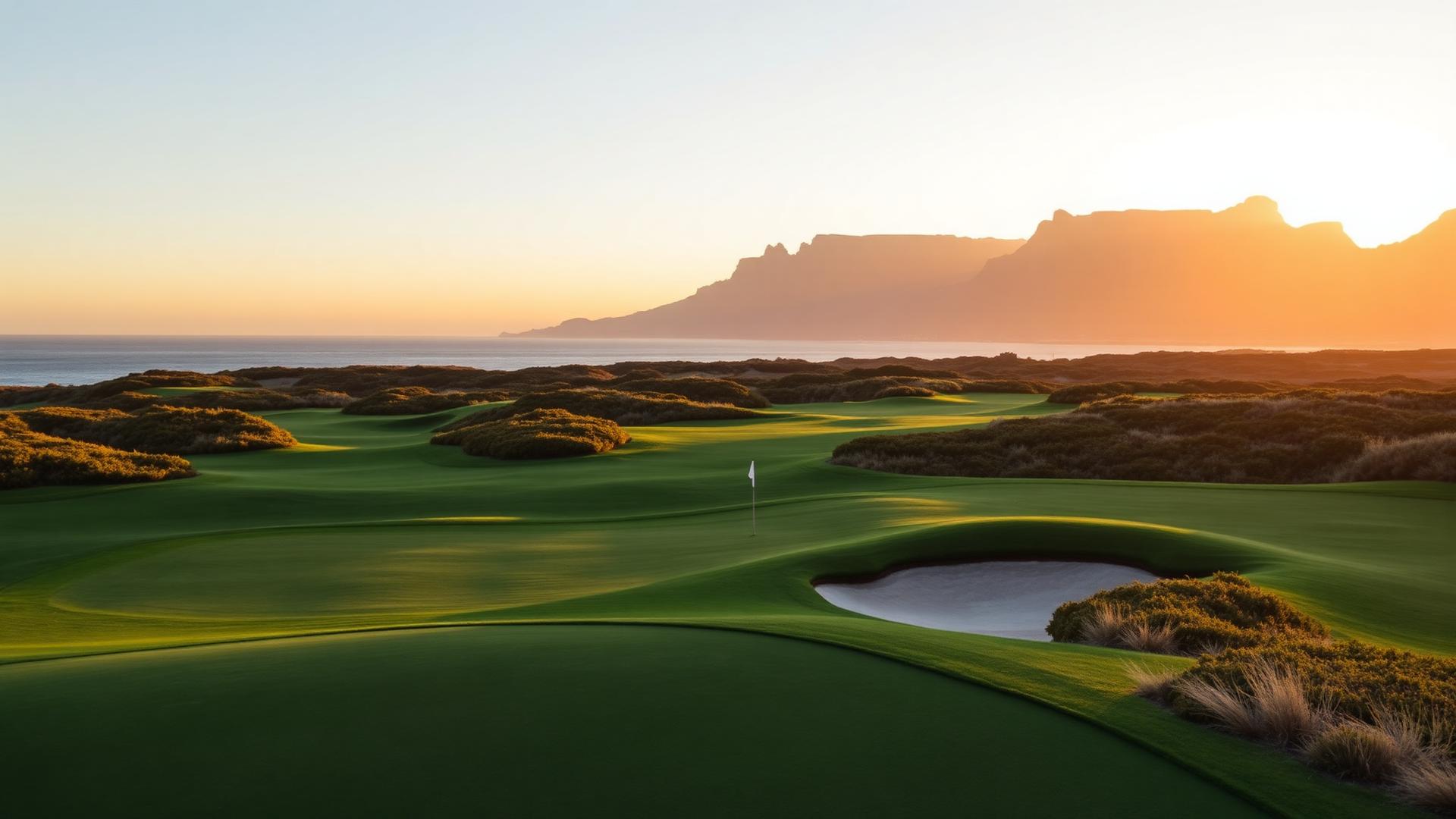 Coastal championship golf course near Cape Town at sunrise