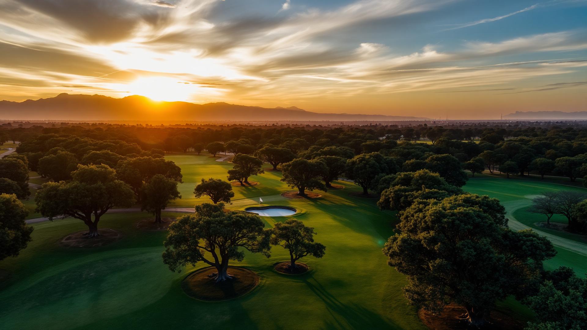 Championship parkland golf course in Johannesburg at golden hour